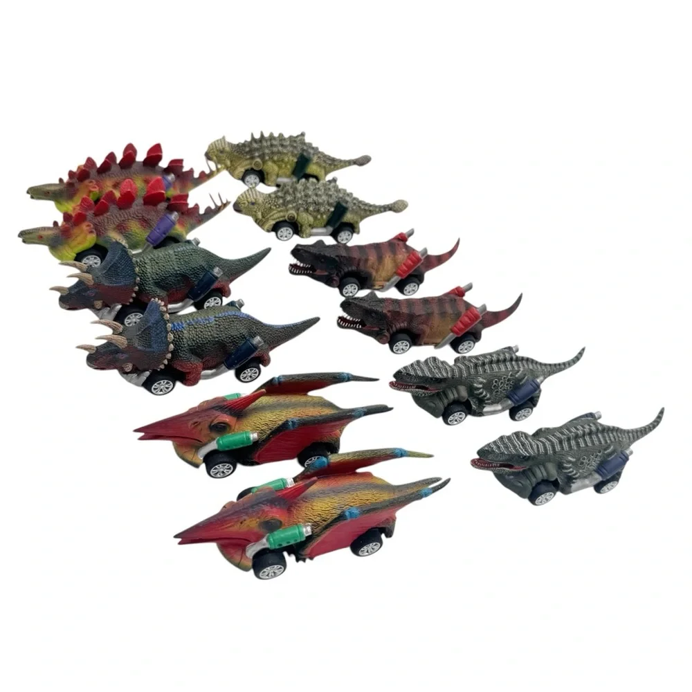 DINOBROS 12 Pack Dinosaur Pull Back Cars Toy Set Kids Gift Party Favors